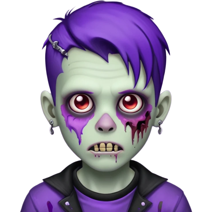 A zombie boy with black scene hair with purple streaks, ear gauges, and facial piercings  emoji