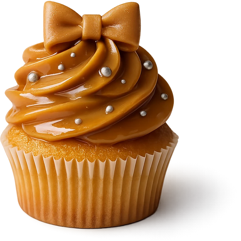 Change the icing to maple with a light golden brown color and glossy texture, keep the realistic cupcake and accessories, photorealistic style, transparent background. emoji