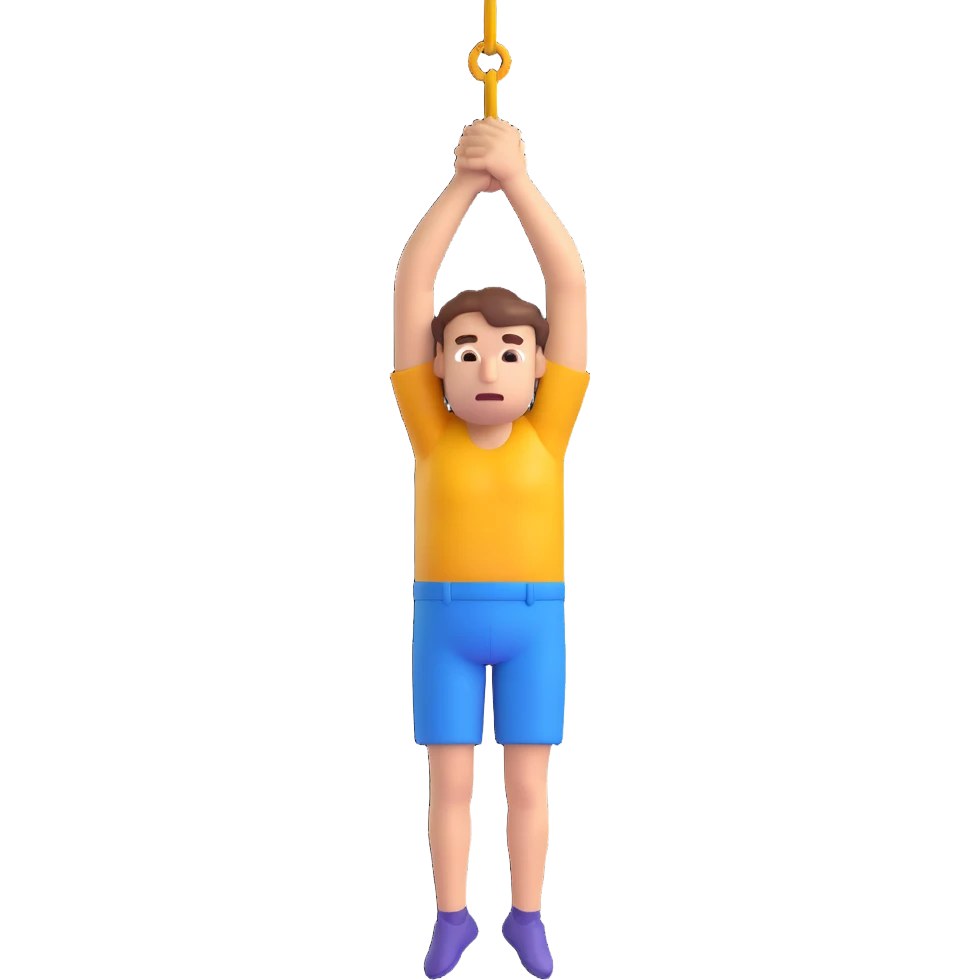 Make the man hang down, arms and head drooping, as if completely limp, in the same 3D emoji style, with no background. emoji