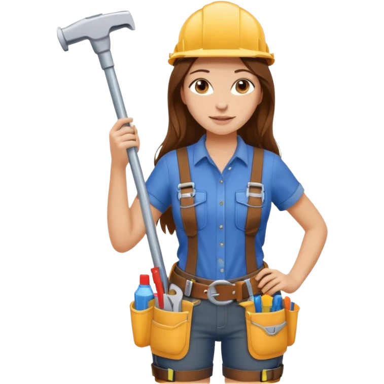 beautiful girl with long brown hair constructing new shower area emoji