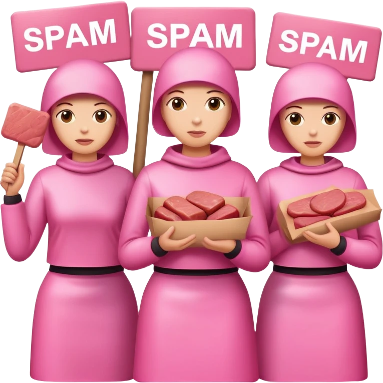 artists in pink protesting for spam meat emoji