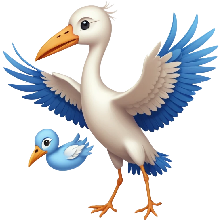 stork flying with a human baby in a bundle emoji