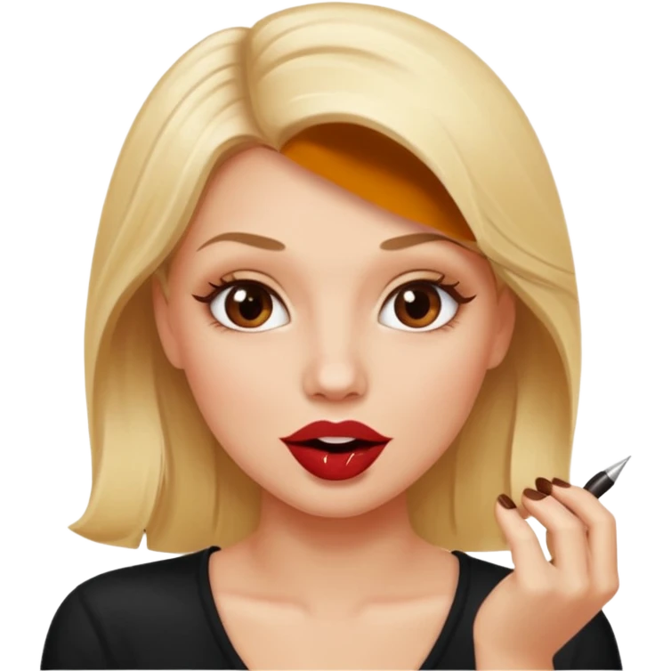 👁️🫦👁️💁🏼‍♀️ aguicheuse. elle se mord le coin de la lèvres. Elle est blonde. Ongles vernis marrons   emoji
