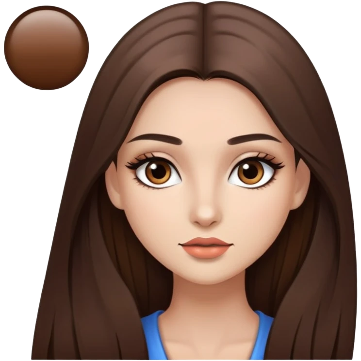 A beautiful girl with long straight brown hair, dark brown eyes and make-up  emoji