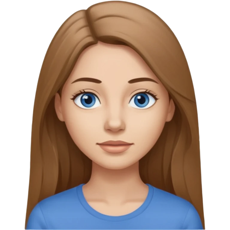 a woman, 30 years old, light skin with medium brown straight hair, long hair. blue eyes. No eyeglasses. Gray top. emoji