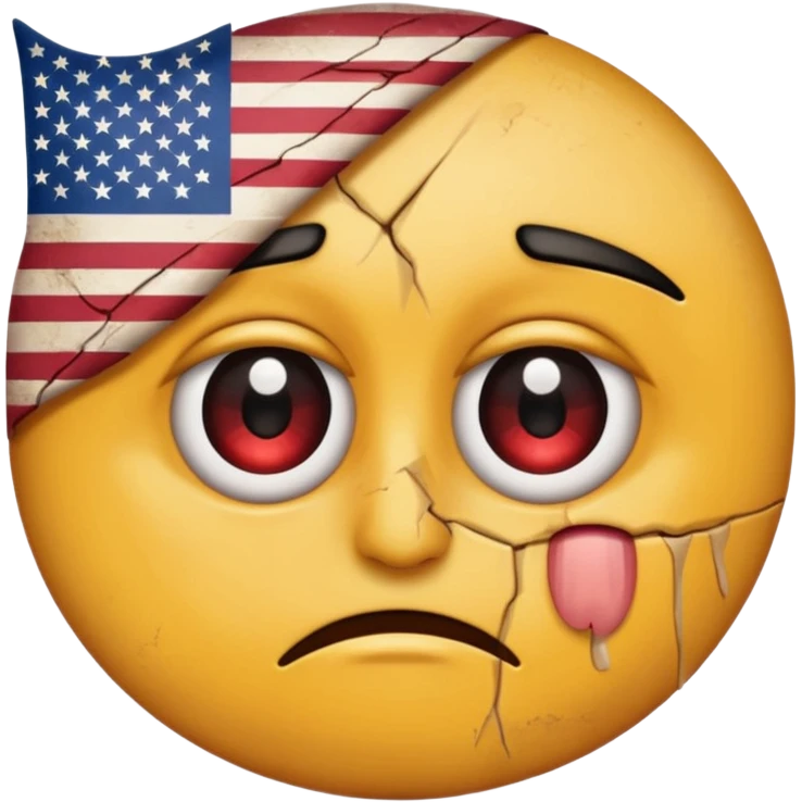 eye twitching emoji with a broken american flag in the background emoji