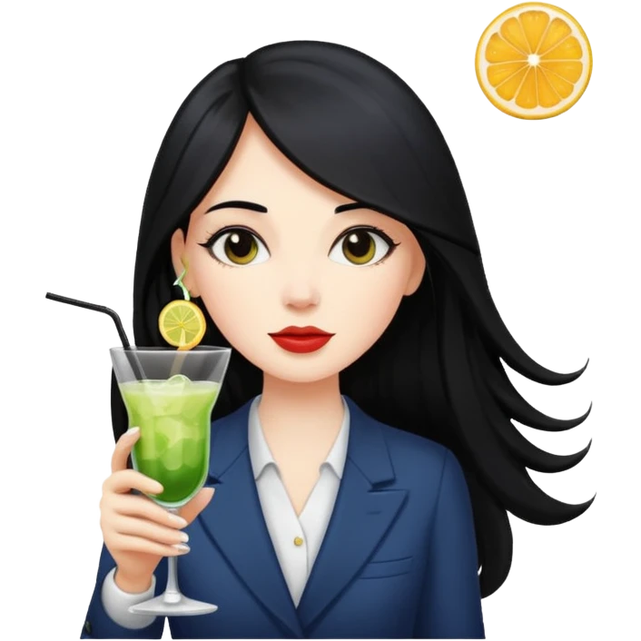 Pale girl with black long hair drinking cocktail emoji