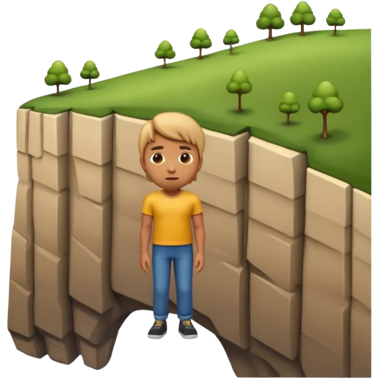 A 3D emoji of a person standing at the edge of a steep cliff in Apple style. The person faces forward, close to the edge, showing a sense of height and danger. Clean, glossy , isolated on white background.


 emoji