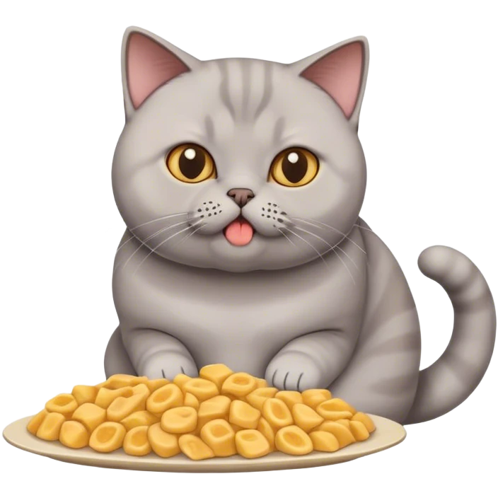 British shorthair cat eating loads of food  emoji
