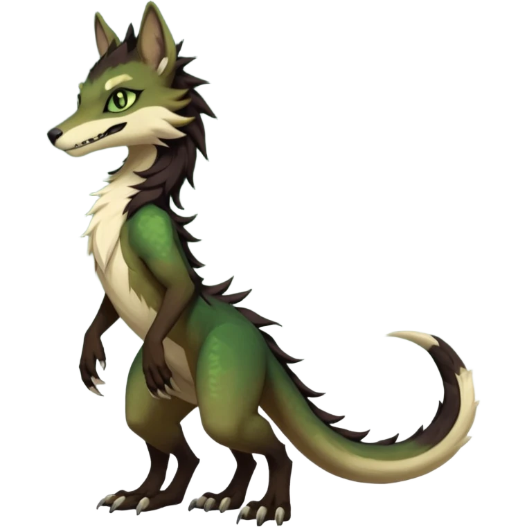 Brown and beige badass elegant wild beautiful natural cute badass epic exotic anthro modern furry 2-legged sergal-vernid-creature, full body, dark-brown-black-gradient pretty hair, with a long tufted tail, green eyes, aesthetic, art by LiLaiRa, art by art by Falvie emoji