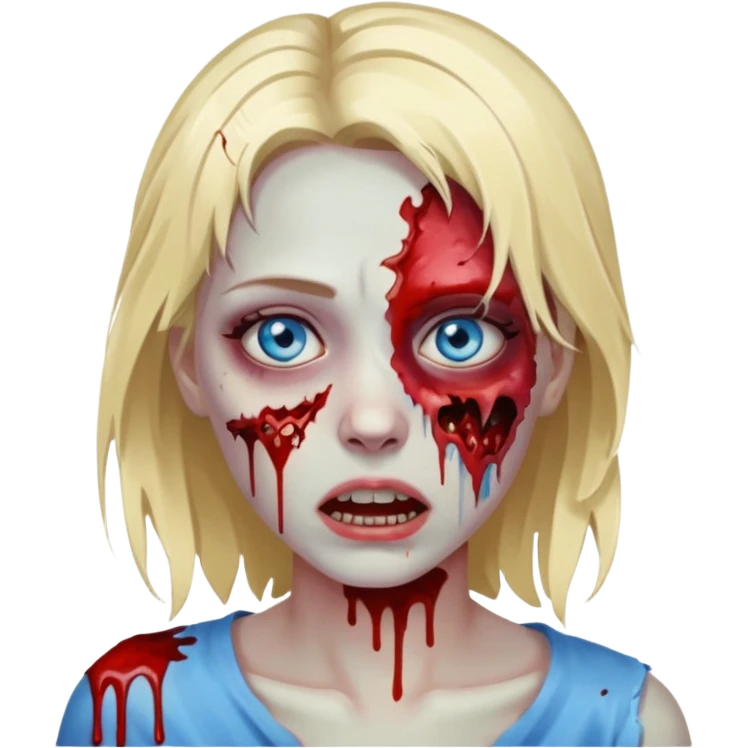 Faça um zumbi feminino, com cabelo loiro e olho azul, com algumas feridas abertas no rosto emoji