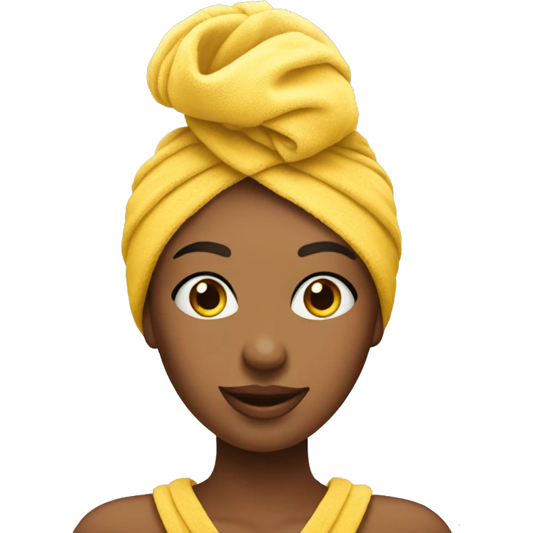 A yellow female emoji with a towel on her head, retouching the makeup emoji