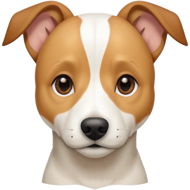 a full body facing front on of a buff white beagle cross jack russell terrier looking dog the size of a kelpie with light brown long ears resting on its face and a light brown patch above one eye and a large snout. the rest of the dog is completely white.  emoji