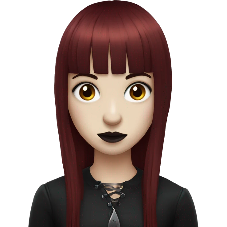 goth girl that has porcelain skin and Long Dark Red hair and has fringe bangs emoji