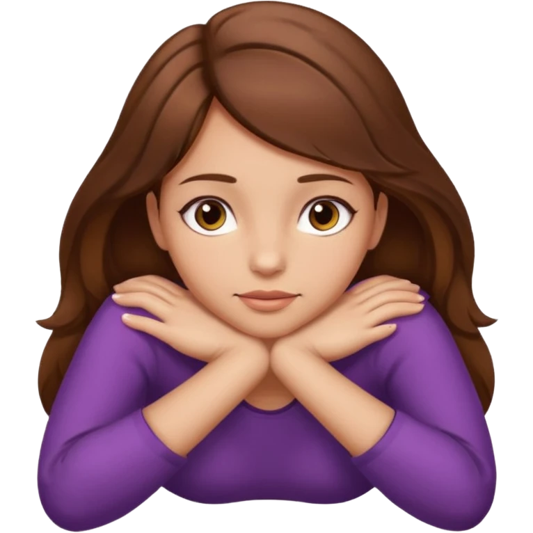 girl with brown her lying on stomach (only head and shoulders shown) with hands under the chin emoji