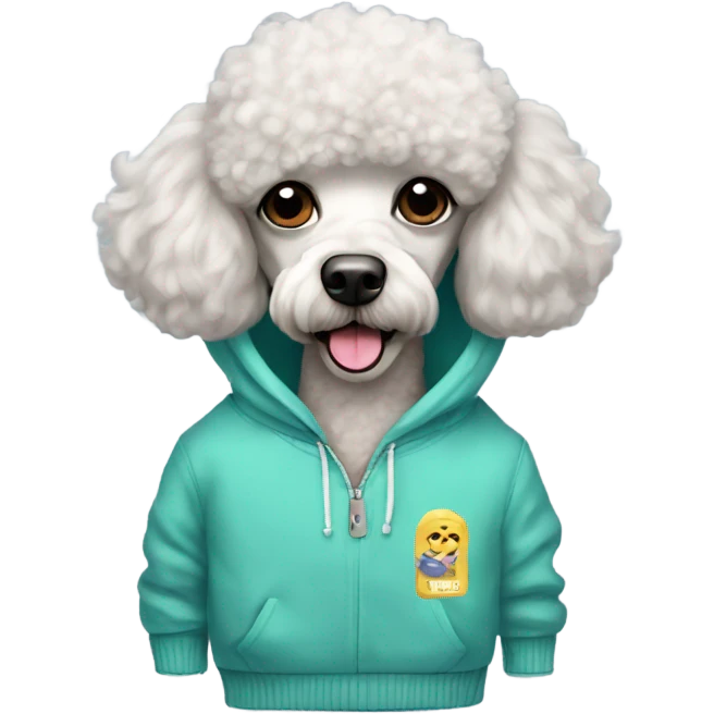 Poodle with mustache and a sweatshirt emoji