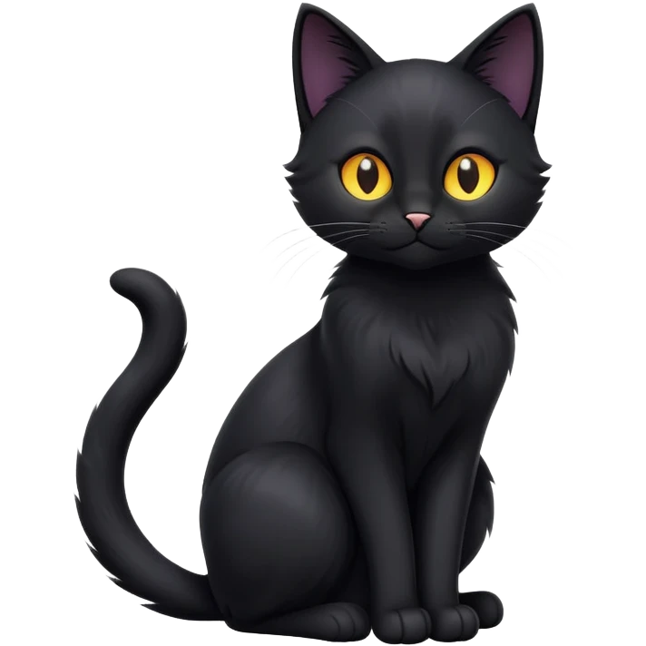 cinematic-[black cat]-realistic-full-body-sitting-emoji,-tail-curled-playfully-around-its-paws,-head-tilted-dramatically,-sleek-[black]-fur,-simplified-yet-hilariously-adorable-features,-highly-detailed,-glowing-with-an-almost-sarcastic-glow emoji