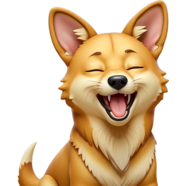 Cinematic Cute Yawning Dingo Portrait Emoji, Head tilted slightly with a dramatic, wide-open yawn, showcasing a soft, sandy fur with gently drooping ears and round amber eyes barely open in drowsy contentment, Simplified yet irresistibly adorable features, highly detailed, glowing with a soft, cozy glow, high shine, relaxed yet expressive, stylized with a touch of wild charm, bright and endearing, soft glowing outline, capturing the essence of a sleepy yet affectionate dingo, so drowsy it feels like it could stretch out of the screen and curl up for a nap! emoji