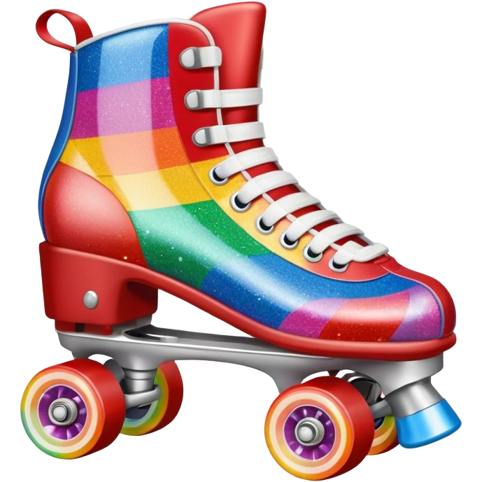 red vintage glitter roller skate with a white leather boot, rainbow stripes glitter emoji