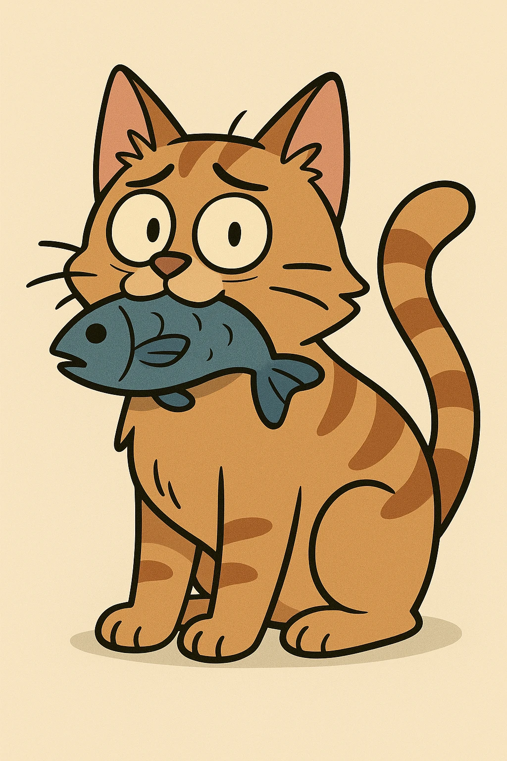a cat with a fish in its mouth, cartoon style emoji