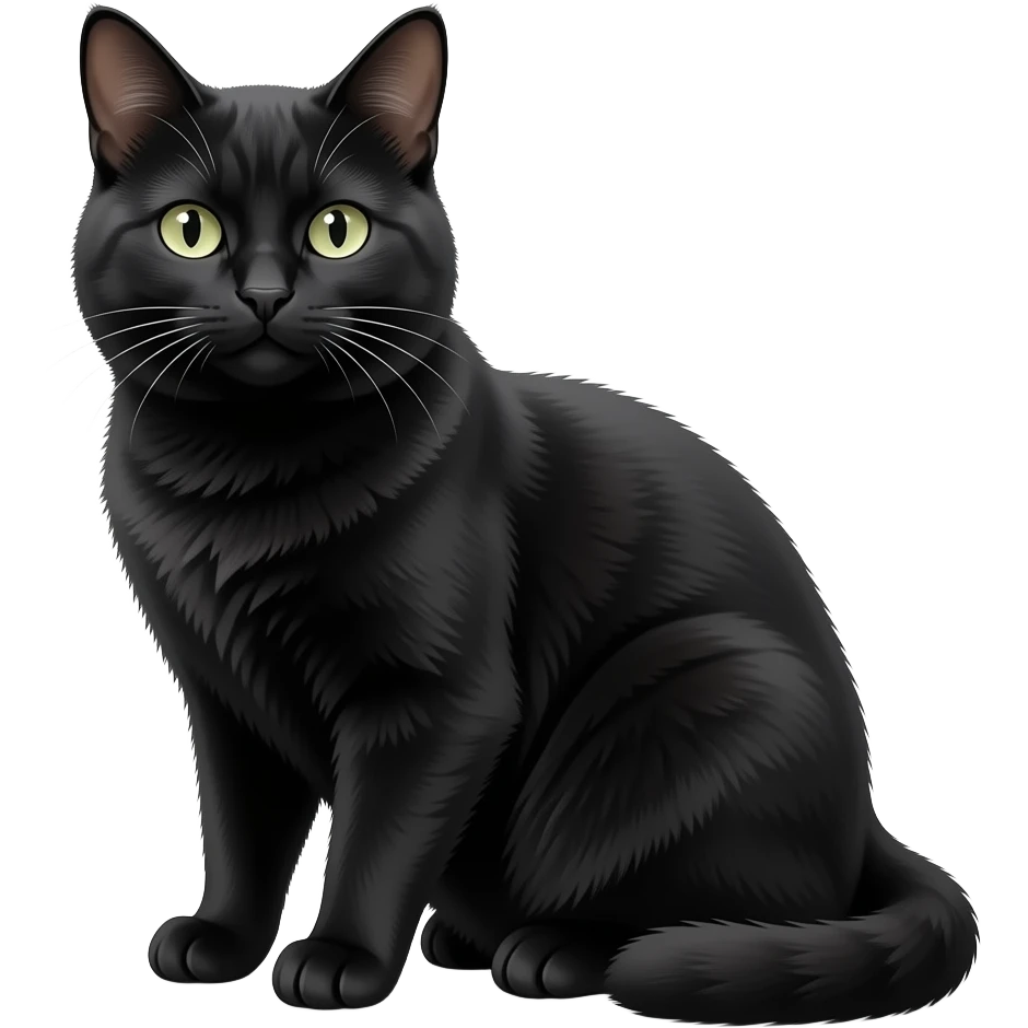 Realistic sitting beautiful fine aesthetic black cat emoji