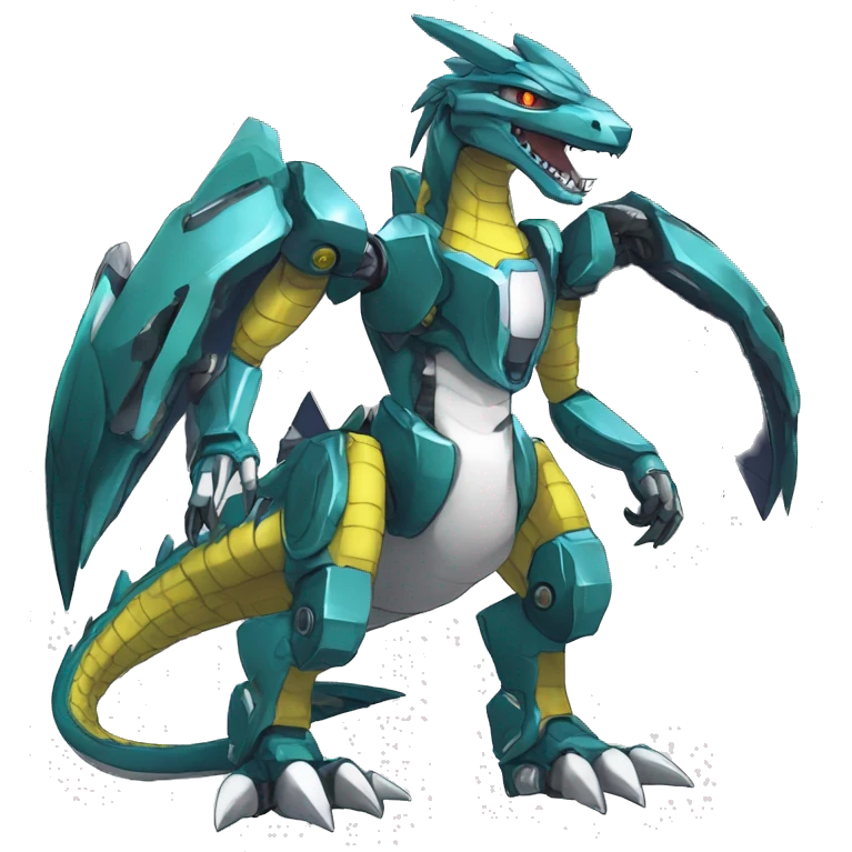  Edgy Shiny Futuristic Digimon-Fakemon-Reptile-Dragon-Sergal-Mecha full body emoji