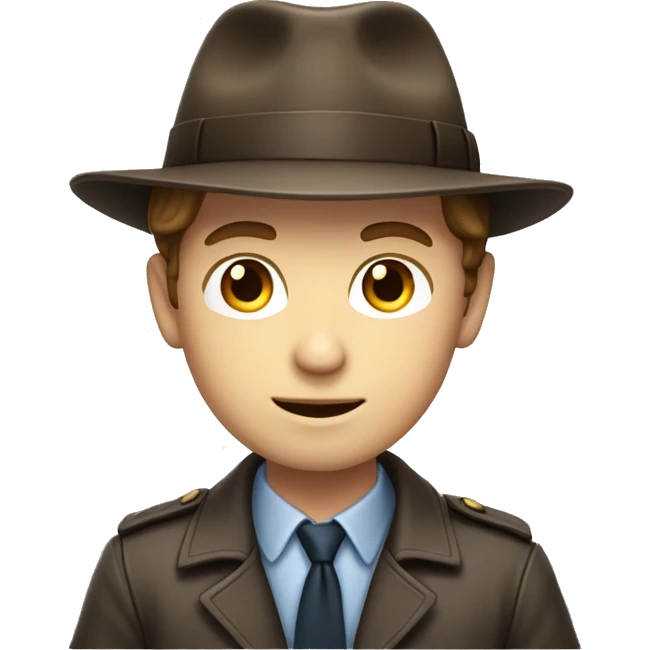 Handsome white boy with brown hair dressed like an investigator emoji