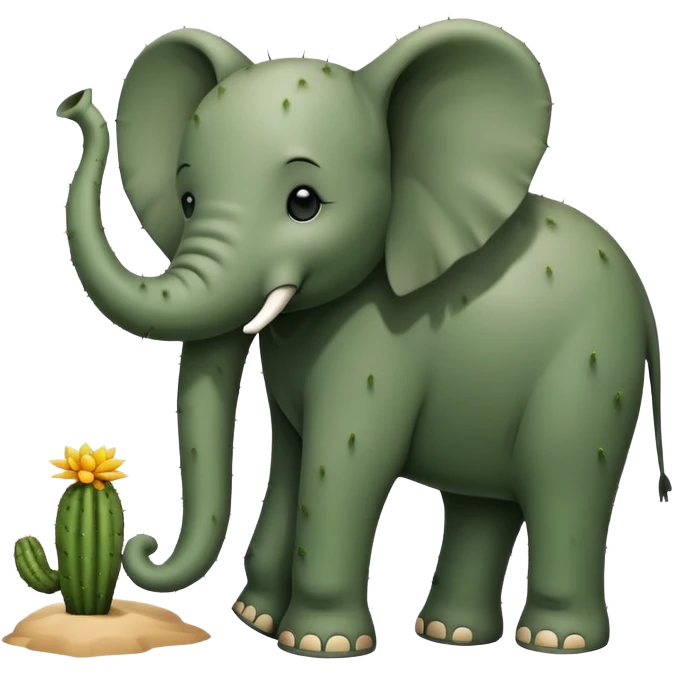 Un cactus con silueta de elefante y con cabeza de elefante y que tenga sandalias emoji