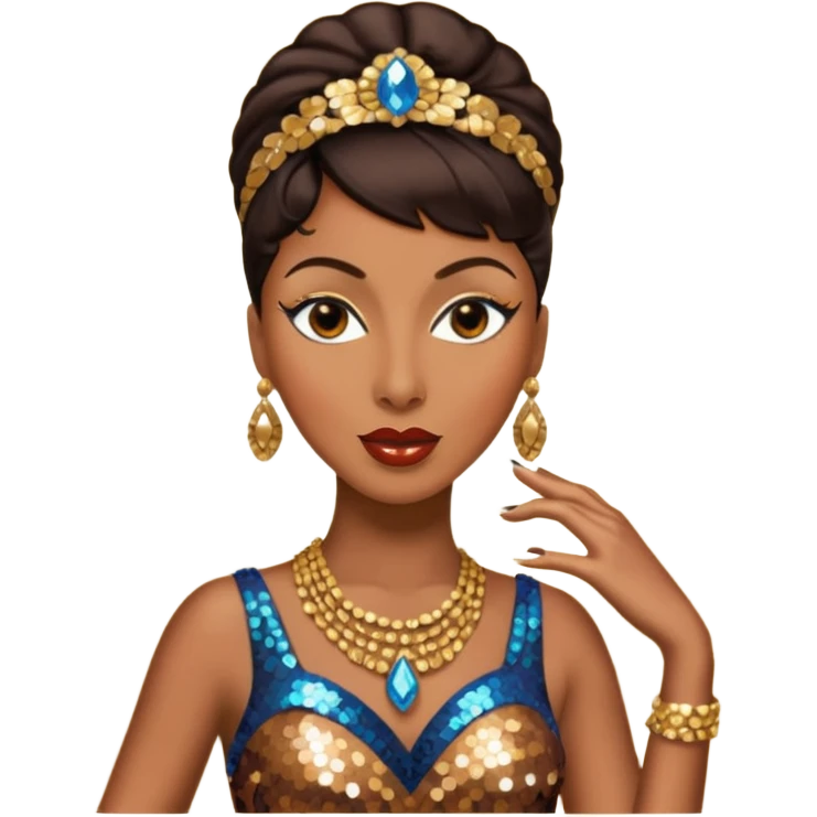 Josephine Baker with dark brown hair, bronze sequin outfit emoji
