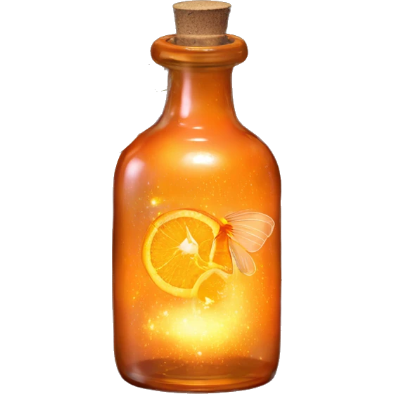 Orange magic fairy light sparkling old Antique bottle with poison and with herbal and flowers emoji
