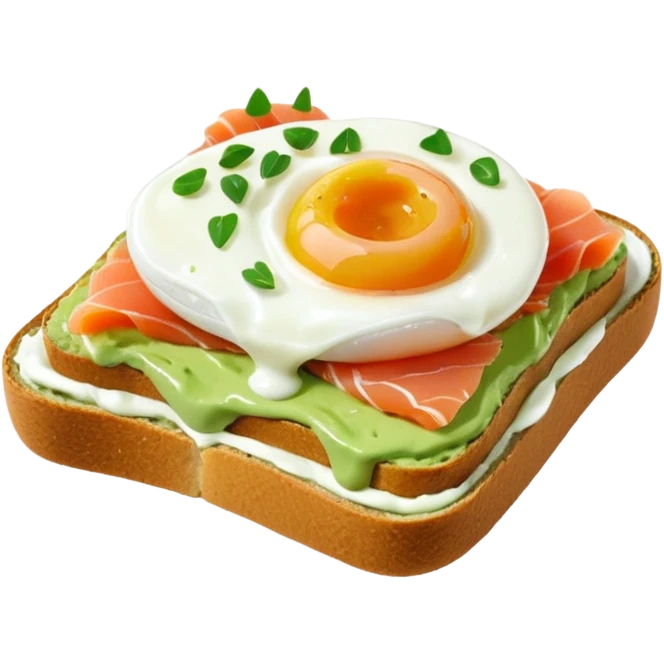 avocado toast with salmon and pachot eggs, under green cream  emoji