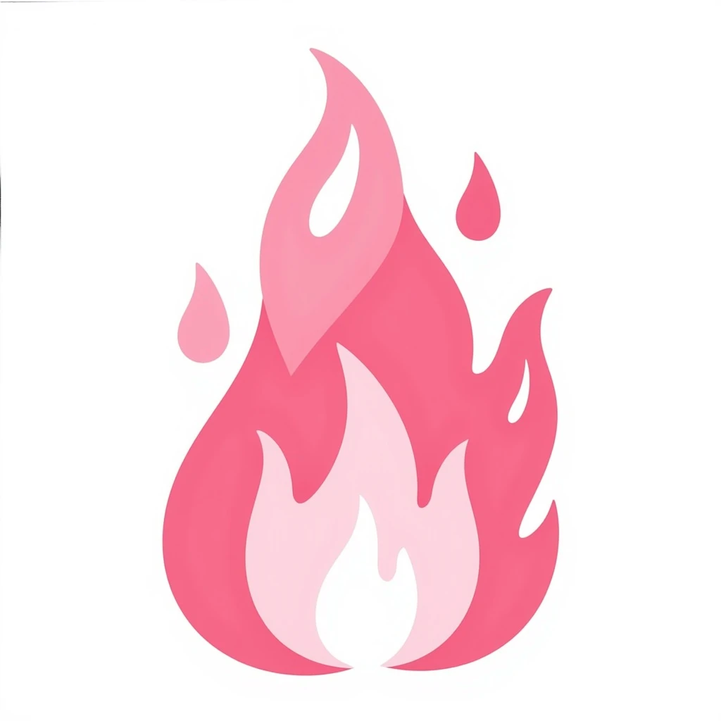 hand-drawn style pink flame with several distinct flame parts, sharp transitions, bold contours, beautiful layered flame shapes with stylized shadows and highlights, no face or eyes emoji