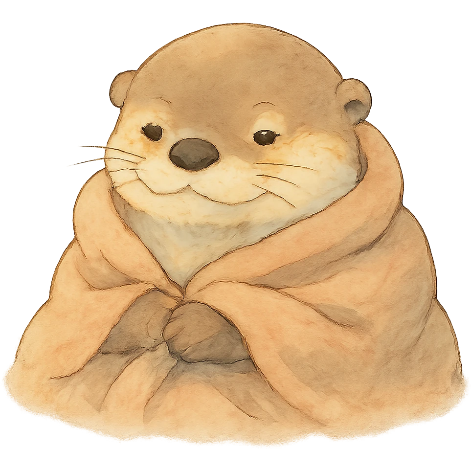 otter cozy in blanket, soft colors emoji