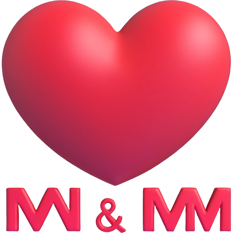 3D red heart with 'NM+CD' inside, minimalist sans-serif font emoji