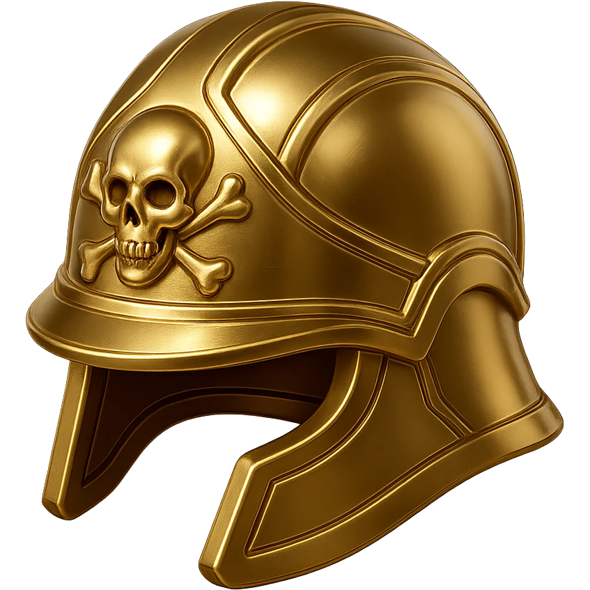 Convert this gold pirate helmet into a clean, readable icon for a backpack in a game. Simplify details, use bold shapes, and ensure it stands out at small sizes. Transparent background. emoji