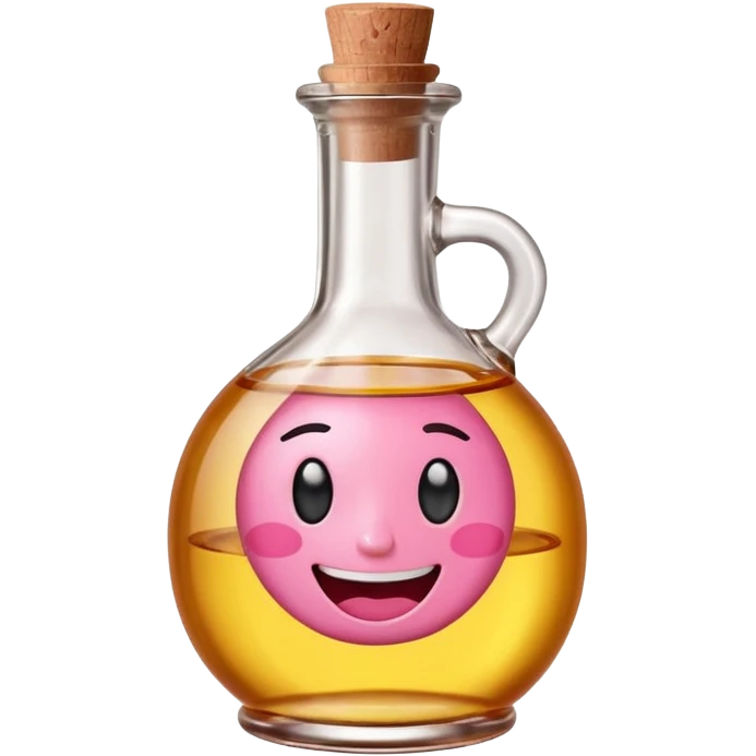 Smiling bottle of oil pink with silly face emoji