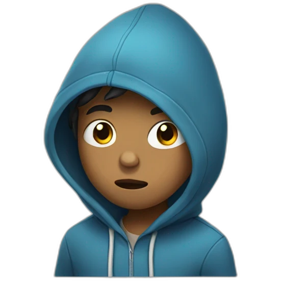 a boy with a hoodie that is listening to sad music emoji