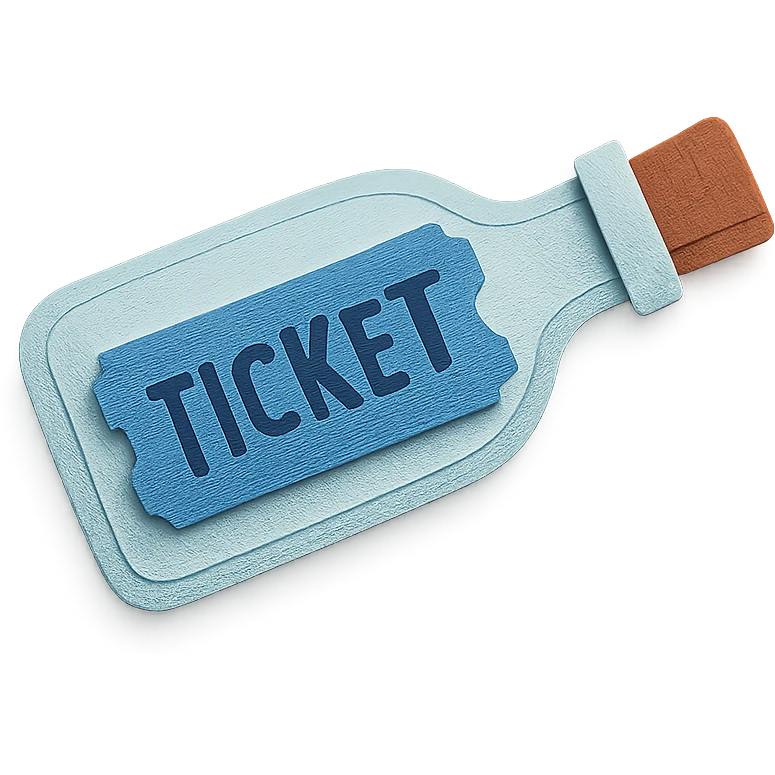 blue ticket inside a bottle with layered paper textures paper craft style emoji
