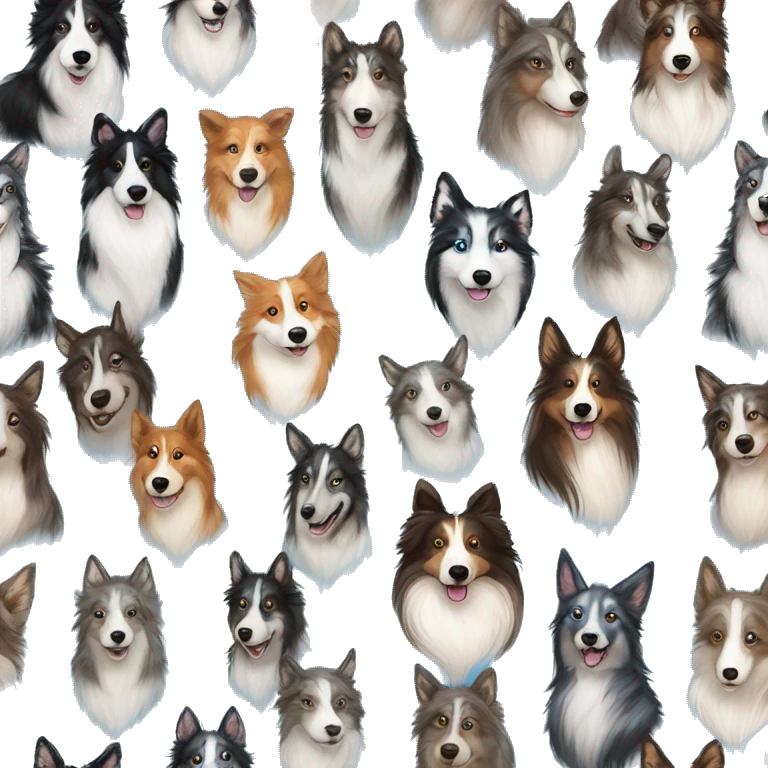  Black spotted brindle fluffy collie husky lurcher fox blue eyes fluffy ears and holographic harness running emoji