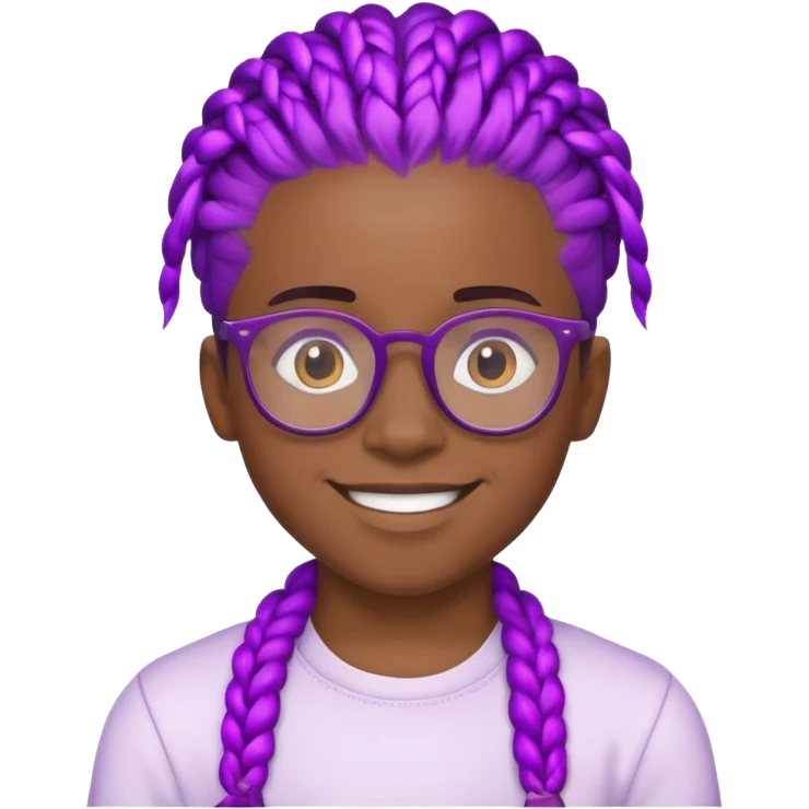 smiling black boy wearing glasses with purple cornrow hair emoji