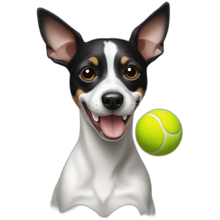 black and white rat terrier with tennis ball in mouth emoji