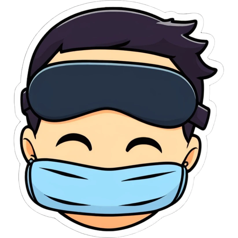 boy wearing a sleep mask, cartoonish sticker style emoji