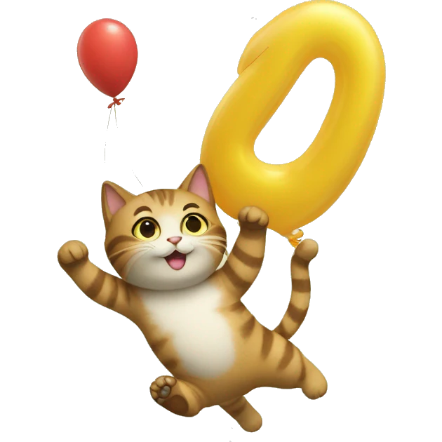 cat climbing on a balloon shaped like the number 7 emoji