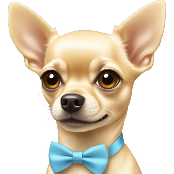 Blonde chihuahua with a light blue bow tie that says Oscar  emoji