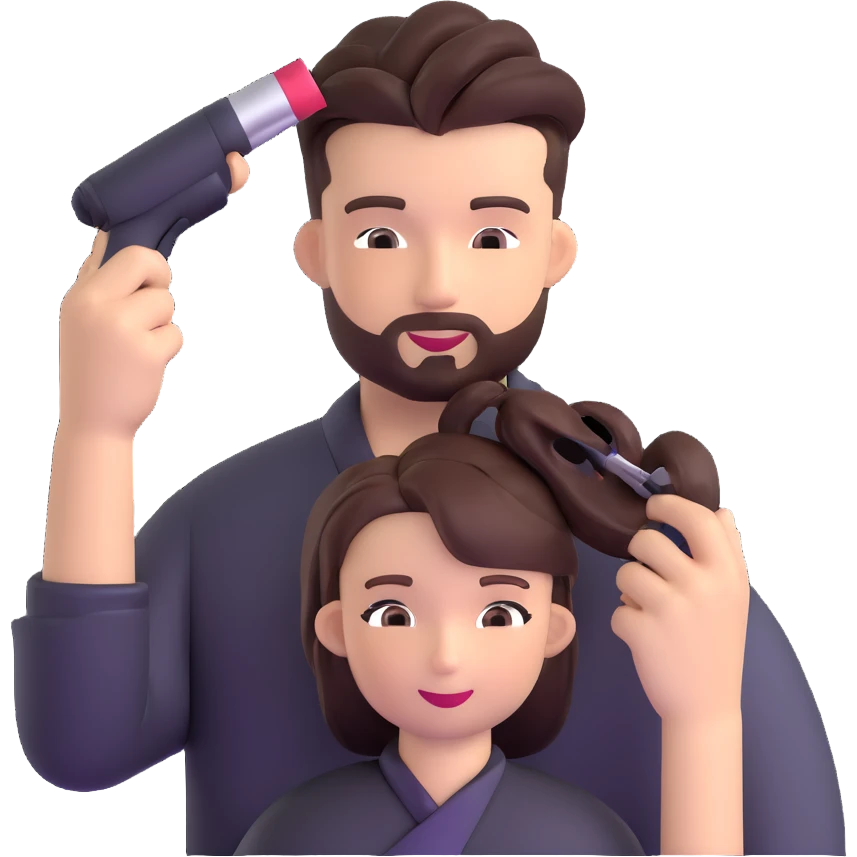 hairstylist demonstrating techniques to beauty school students emoji