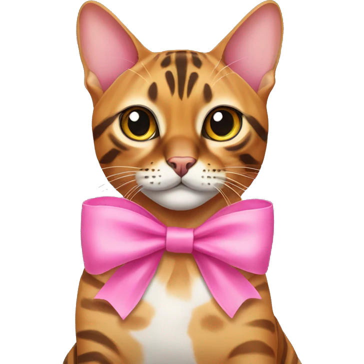 bengal cat with a pink bow around her neck emoji