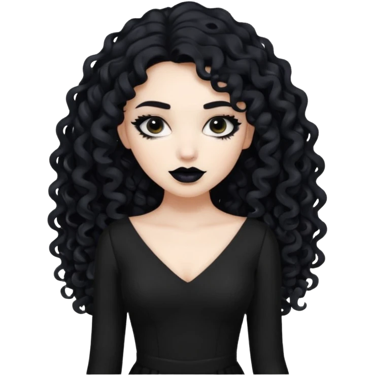 long black curly hair with white skin black dress and black lipstick emoji