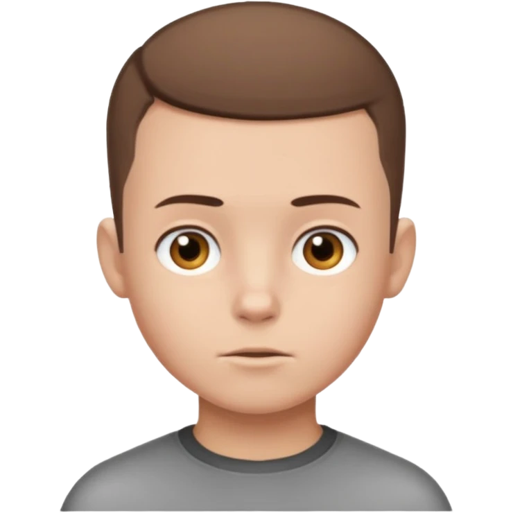 A boy no long hair with a buzz cut he is white and don’t smile he had brown hair emoji