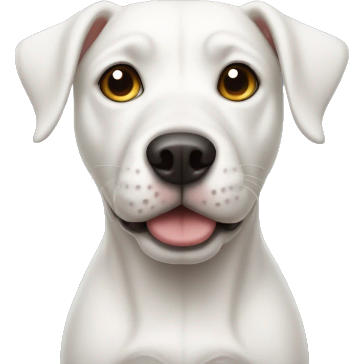 White dog that looks a little bit like a pittbull but with standing ears emoji