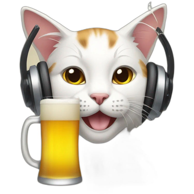 a cat who drinks beer is wearing a gaming headset emoji